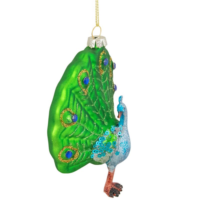 Northlight 4.75" Green and Blue Peacock Glass Christmas Ornament, 3 of 6