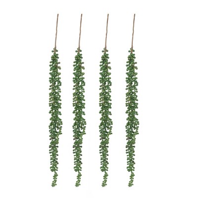 GlasFlength Artificial Plants Small Fake Plants Artificial Decoration Bead Grass Faux Plants for Indoor Home Decor, Green, 27.2"*3.5"*2"