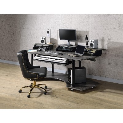 NicBex Home Office Desk 40" L Morden Music Desk with 3 Desk Shelves, Wheels, Keyboard Tray and Wooden Desktop for Study and Work