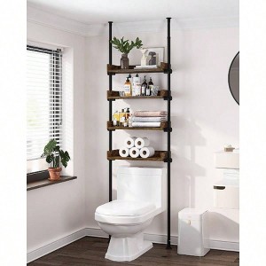 Bathroom Organizer Over Toilet Storage 4 - Tier Adjustable Wood Shelves Small Room Space Saver Narrow Cabinet Rustic Brown - 1 of 4