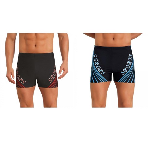 INSPIRE CHIC Men's Summer Printed Stretch Waist Surfing Swimming Shorts 2 Packs 1 Blue 1 Red 30
