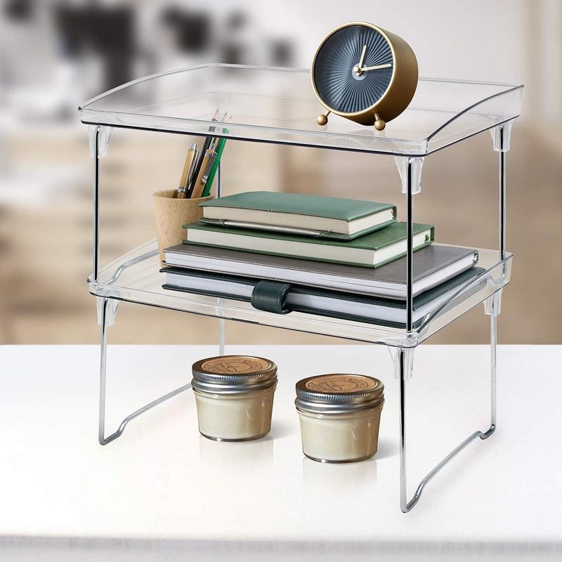 2 Tier Sorbus Foldable Storage Shelf Organizer Stand Racks for Undersink, Kitchen Cabinets, Pantry, Countertops, Clear Plastic/Metal, 6 of 9
