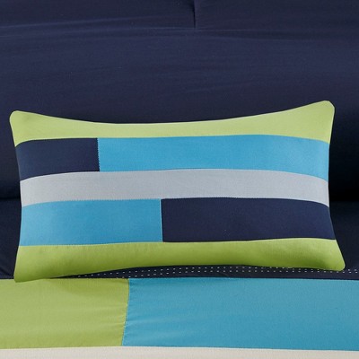 Navy Twin Microfiber Striped Comforter Set