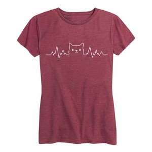 Women's - Instant Message - Cat Face Heart Beat Short Sleeve Graphic T-Shirt - 1 of 4