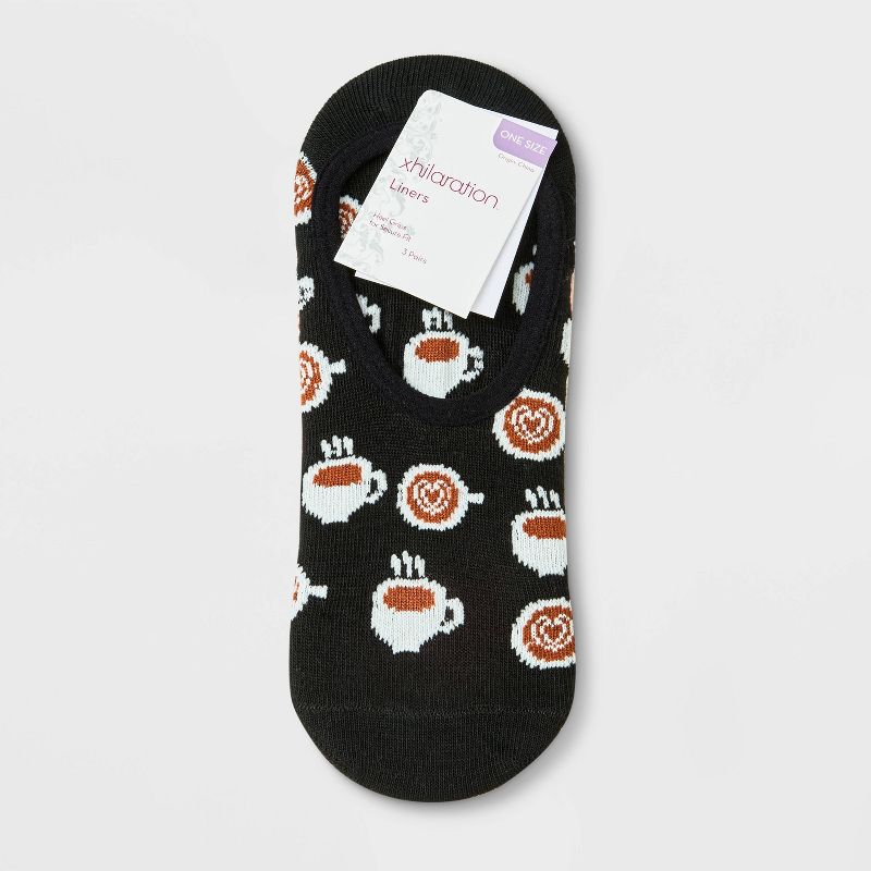Women&#39;s Coffee &#38; Lattes 3pk Liner Socks - Xhilaration&#8482; Black/Cream/Pink 4-10, 4 of 5