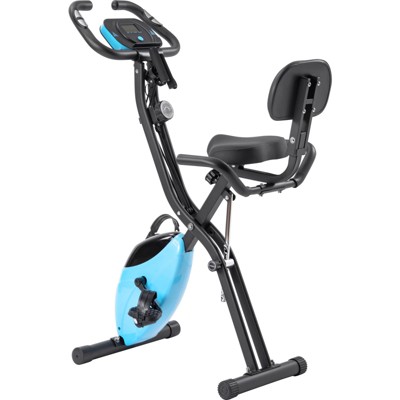 VisioGear Folding Exercise Bike with Adjustable Resistance, Arm Bands and Backrest, Blue, 25"*19.7"*47.6"