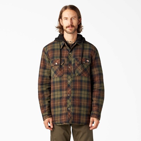 Dickies Flannel Hooded Shirt Jacket, Chocolate Tactical Green Plaid ...