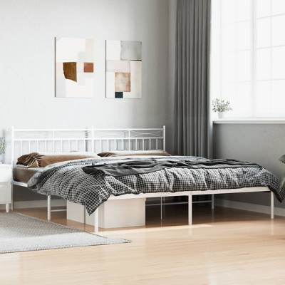 vidaXL Metal Bed Frame with Headboard White 76 in.x79.9 in. King