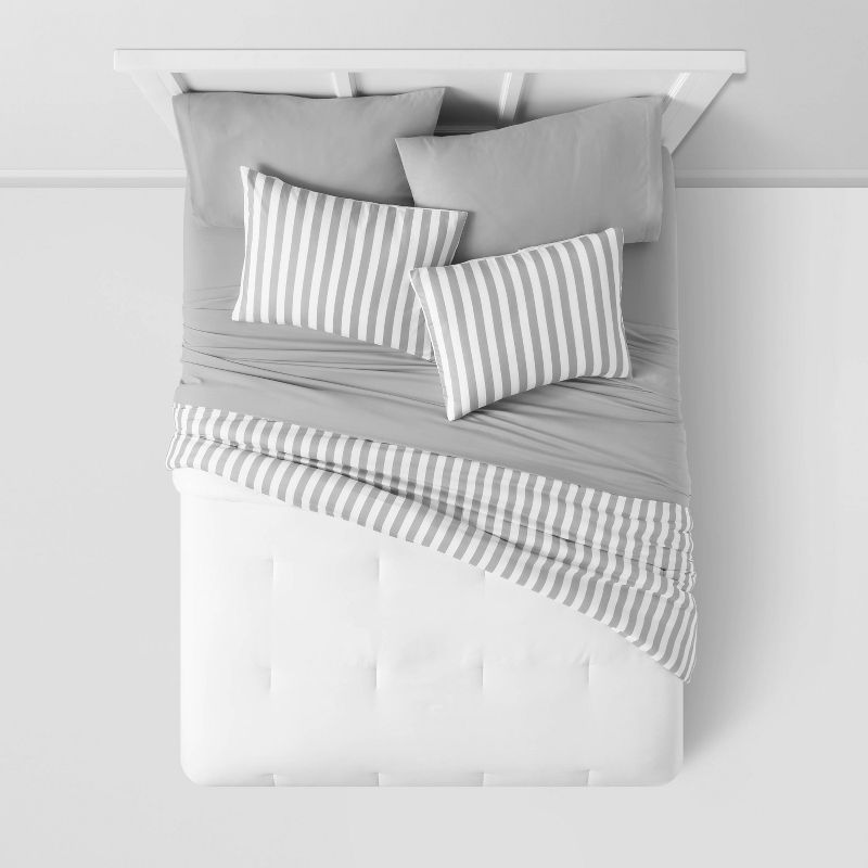 Stripe Microfiber Reversible Comforter & Sheet Set Gray - Room Essentials™, 4 of 9