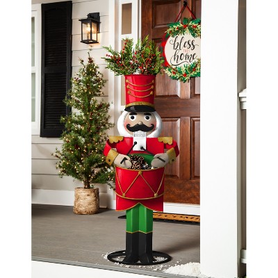 Evergreen Metal Statement Planter, 2 Tiered Nutcracker