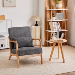 Okak Mid-Century Style Upholstered Armchair with Solid Wood Frame,Reading Leisure Chair for Living Rooms,Relaxation Areas - 1 of 4