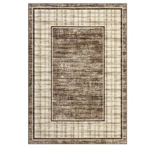 Washable Modern Bordered Rug Non Slip Low Pile Rug Soft Contemporary Throw Floor Cover Foldable Indoor Carpet for Living Room Bedroom Playroom - 1 of 4