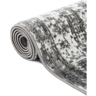 Gray Oval Stain-Resistant Synthetic Area Rug