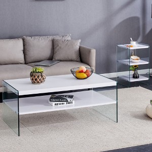 NicBex Modern Double-Layered Coffee Table with Tempered Glass Base,Rectangular Tea Table,Center Table for Living Room - 1 of 4