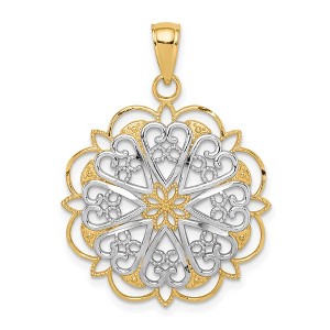 Black Bow Jewelry 14K Yellow Gold & White Rhodium Filigree Hearts Pendant, 25mm (1 inch) - 1 of 4