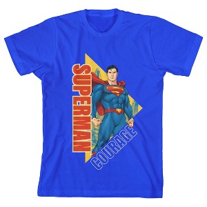 Superman Courage Text Crew Neck Short Sleeve Royal Blue Boy's T-shirt - 1 of 2