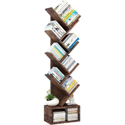 8-Tier Tree Bookshelf, Tall Wooden Bookcase for Kids & Adults, Floor Standing Storage Shelf for Living Room, Bedroom, Office, Brown