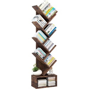 8-Tier Tree Bookshelf, Tall Wooden Bookcase for Kids & Adults, Floor Standing Storage Shelf for Living Room, Bedroom, Office, Brown - 1 of 4