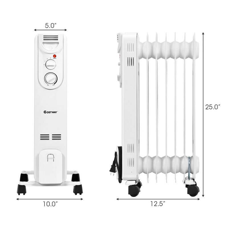 Costway 1500W Electric Indoor Oil Heater W/3 Heat Settings & Safe Protection for Home, 4 of 11