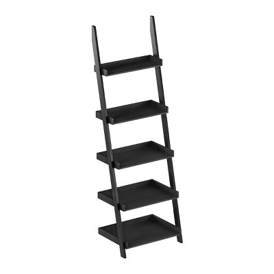 Black 5-Tier Wood Ladder Bookshelf for Storage