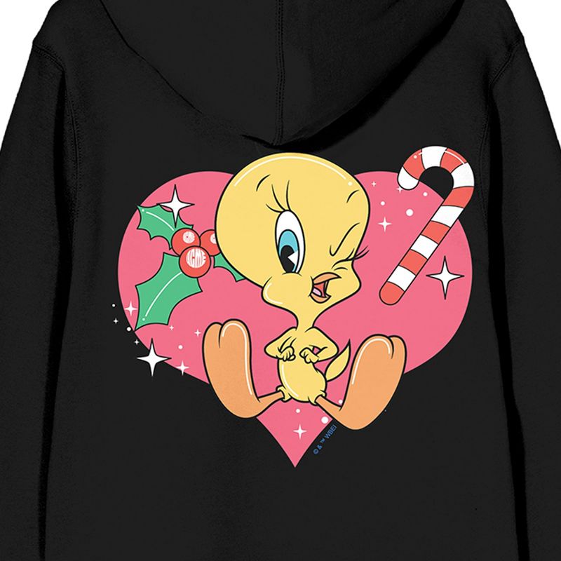 Looney Tunes Tweety Heart Happy Holidays Long Sleeve Black Adult Zip-Up Hoodie, 4 of 5