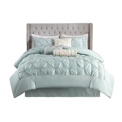 Seafoam King Tufted Comforter Set with Pintuck Embellishments