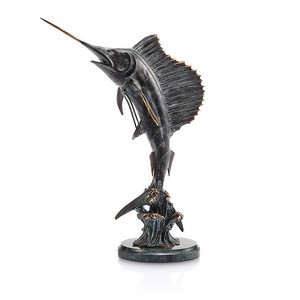 SPI Home Brass Tail Walker Sailfish Figurine – 16" Ocean-Inspired Tabletop Decor for Coastal Homes - 1 of 3