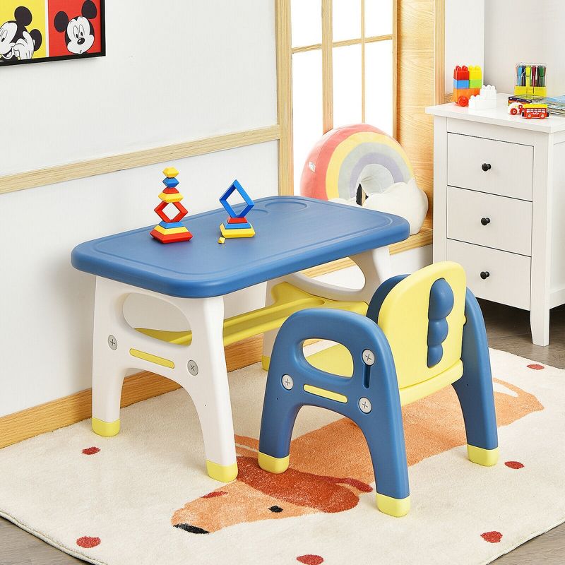 Costway Kids Dinosaur Table and Chair Set Activity Study Desk w/ Building Blocks, 4 of 11