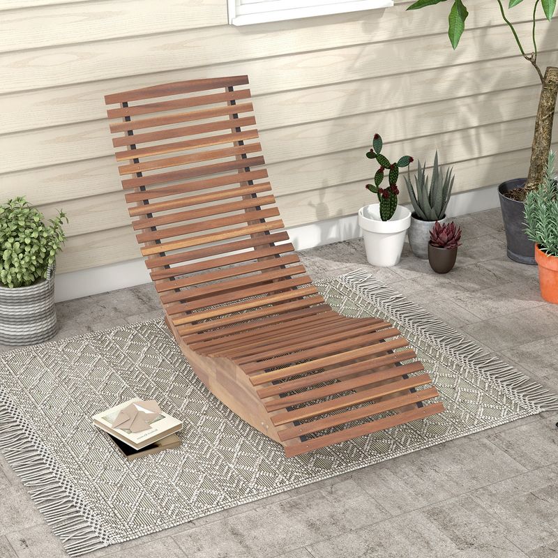 Costway 1/2 PCS Outdoor Acacia Wood Rocking Chair with Widened Slatted Seat and High Back, 4 of 11