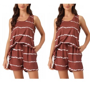 INSPIRE CHIC Women's 4 Pcs Striped Crew-Neck Sleeveless Tank & Shorts Pajama Sleepwear Set - 1 of 4
