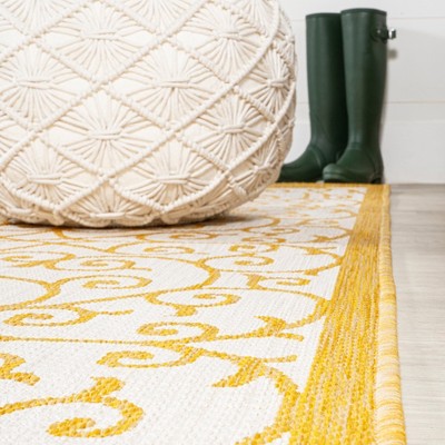 Boho-Chic Spanish Filigree Cream/Yellow 2' x 8' Indoor/Outdoor Runner Rug