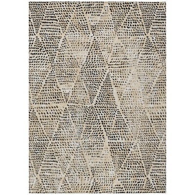 Beige Ivory And Black Geometric Washable Indoor Outdoor Area Rug