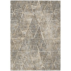 Beige Ivory And Black Geometric Washable Indoor Outdoor Area Rug - 1 of 4