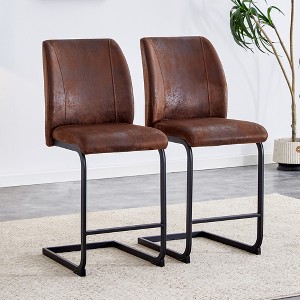 A set of two brown chairs, including suede cushions and black metal legs. Small size, suitable for select groups, suitable for dining room (set of 2) - 1 of 4