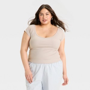 Women's Short Sleeve Double V-Neck Ribbed T-Shirt - Wild Fable™ - 1 of 3