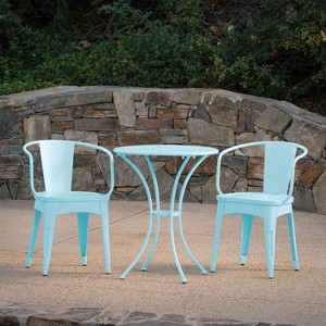 Christopher Knight Home Tisha Outdoor Modern Iron 3 Piece Bistro Set with Curved Open Backrest - 1 of 4