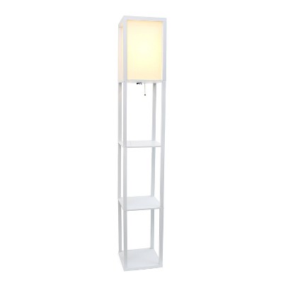 White Rectangular Shelf Floor Lamp with Linen Shade