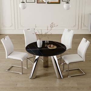 NicBex 5 PCS/7 PCS Dining Table Set,Round Dining Table with Black Sintered Stone Tabletop and 4/6 PU Chairs for Kitchen/Apartment - 1 of 4
