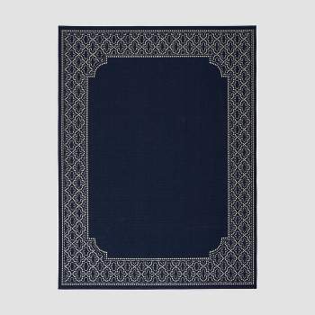 7'10" x 10' Midnight Border Outdoor Rug Navy/Ivory - Christopher Knight Home