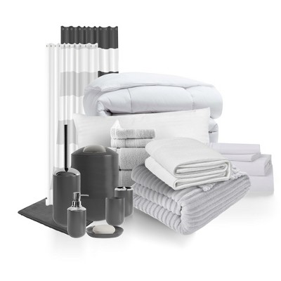 Nestl 19 PC Complete College Dorm Room Twin XL Bedding Bundle, Bed in a Bag Comforter Set