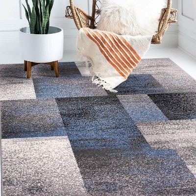 Contemporary Modern Blue Geometric 8' x 10' Synthetic Area Rug
