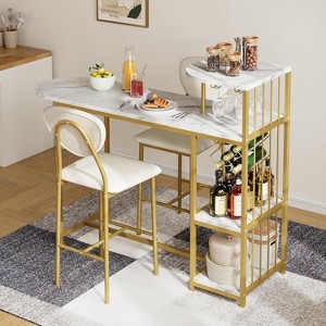 3-Piece Dining Table Set for 2, Expandable Bar Table with Chairs, Storage Shelves and Wine Rack, Small Kitchen, Apartment Dining Set for Living Room - 1 of 4