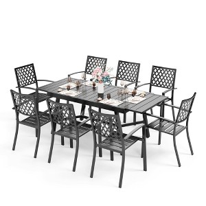 Captiva Designs 9pc Patio Dining Set with Slat-top Adjustable Steel Rectangle Table & Steel Stackable Chairs - 1 of 4