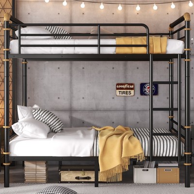 NicBex Twin XL/Full XL Over Queen/Queen/Full Bunk Bed with Ladder&Safety Guardrails,Multifunctional Metal Bunkbed for Teens&Adults,Noise-Reduced,Black