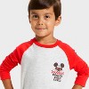 Toddler Boys' Long Sleeve Disney Mickey Mouse Valentines Raglan T-Shirt - Red - 2 of 4