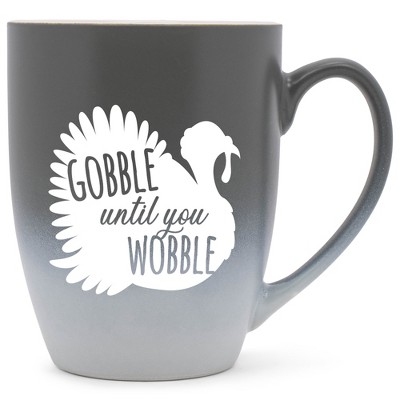 Elanze Designs Gobble Until You Wobble Two Toned Ombre Matte Gray and White 12 ounce Ceramic Stoneware Coffee Cup Mug