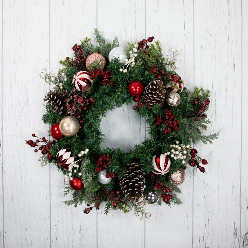 Northlight Ornaments and Pinecones Artificial Pine Christmas Wreath - Unlit - 28", 2 of 6