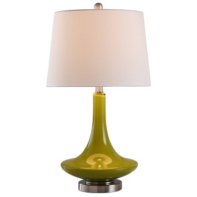 Green Glass Table Lamp with White Fabric Shade