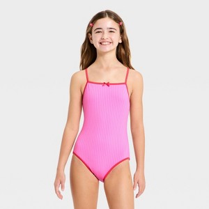 Girls' Sweet Ribbed Solid One Piece Swimsuit - art class™ - 1 of 3