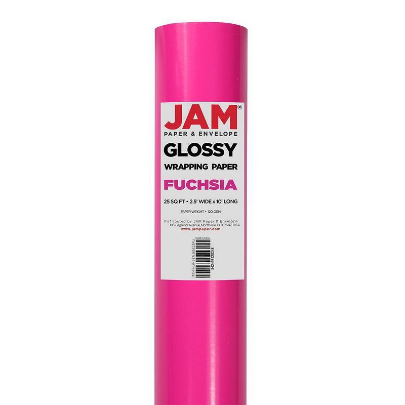 JAM PAPER Fuchsia Glossy Gift Wrapping Paper Roll - 2 packs of 25 Sq. Ft., 3 of 6